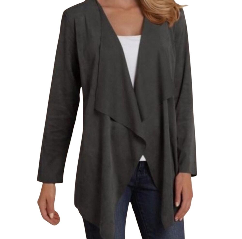 Soft Surroundings Faux Suede Waterfall Jacket Sz Large - Graphite Color